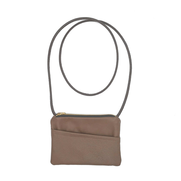Brown leather minibag upcycled from a leather jacket