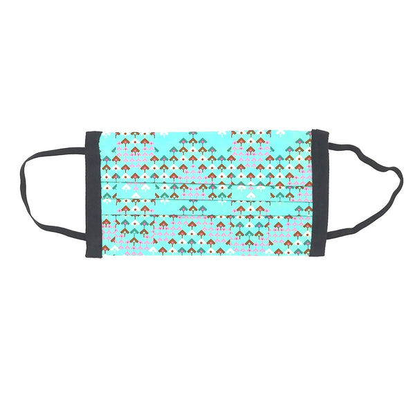 3-layer reusable cotton face mask in playful abstract aqua asteroids pattern