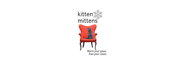 Kitten Mittens logo with tagline, Warm your paws, free your claws.