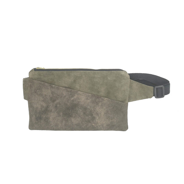 Moss recycled suede fanny pack made by Fringe Vintage Leather