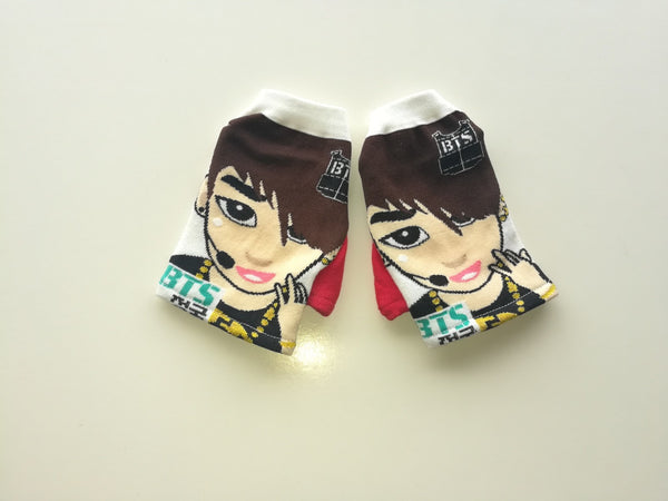Pair of fingerless gloves made from H-Mart BTS Jungkook graphic socks