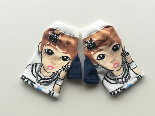 Pair of fingerless gloves made from H-Mart BTS Jin graphic socks
