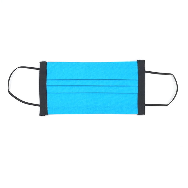 3-layer cotton solid light blue face mask with black edging and ear loops