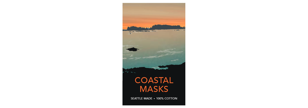 Coastal Masks logo tag, Seattle made and 100% cotton