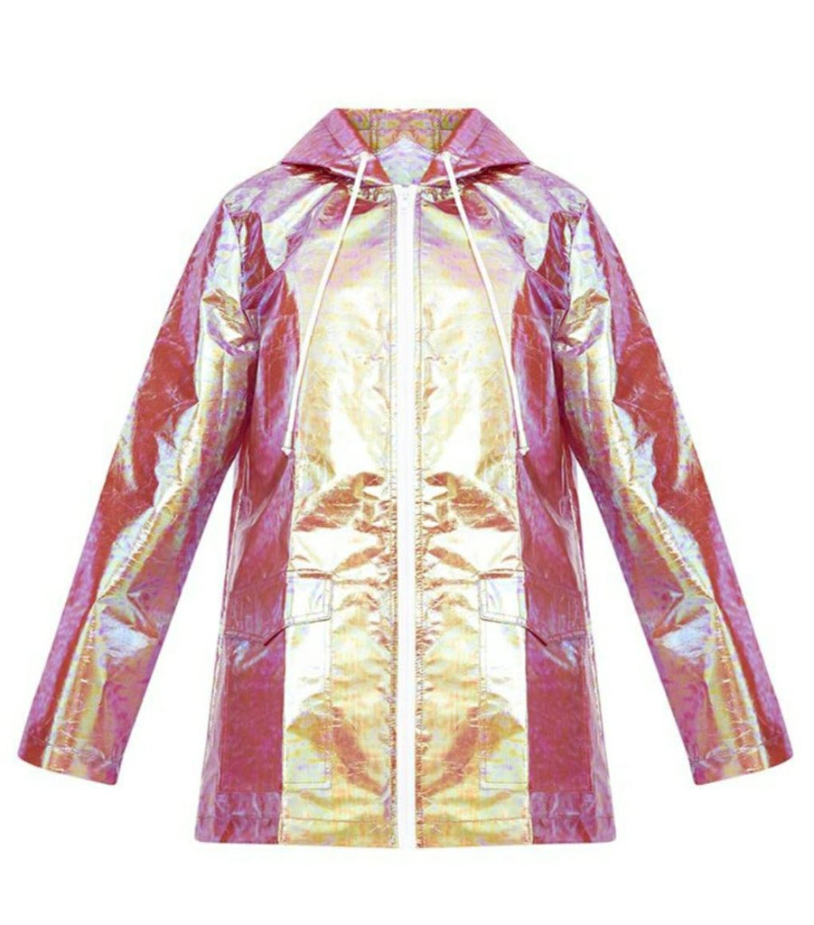 Hood Pink Holographic Rain Mac Rose Gold Holographic Waterproof
